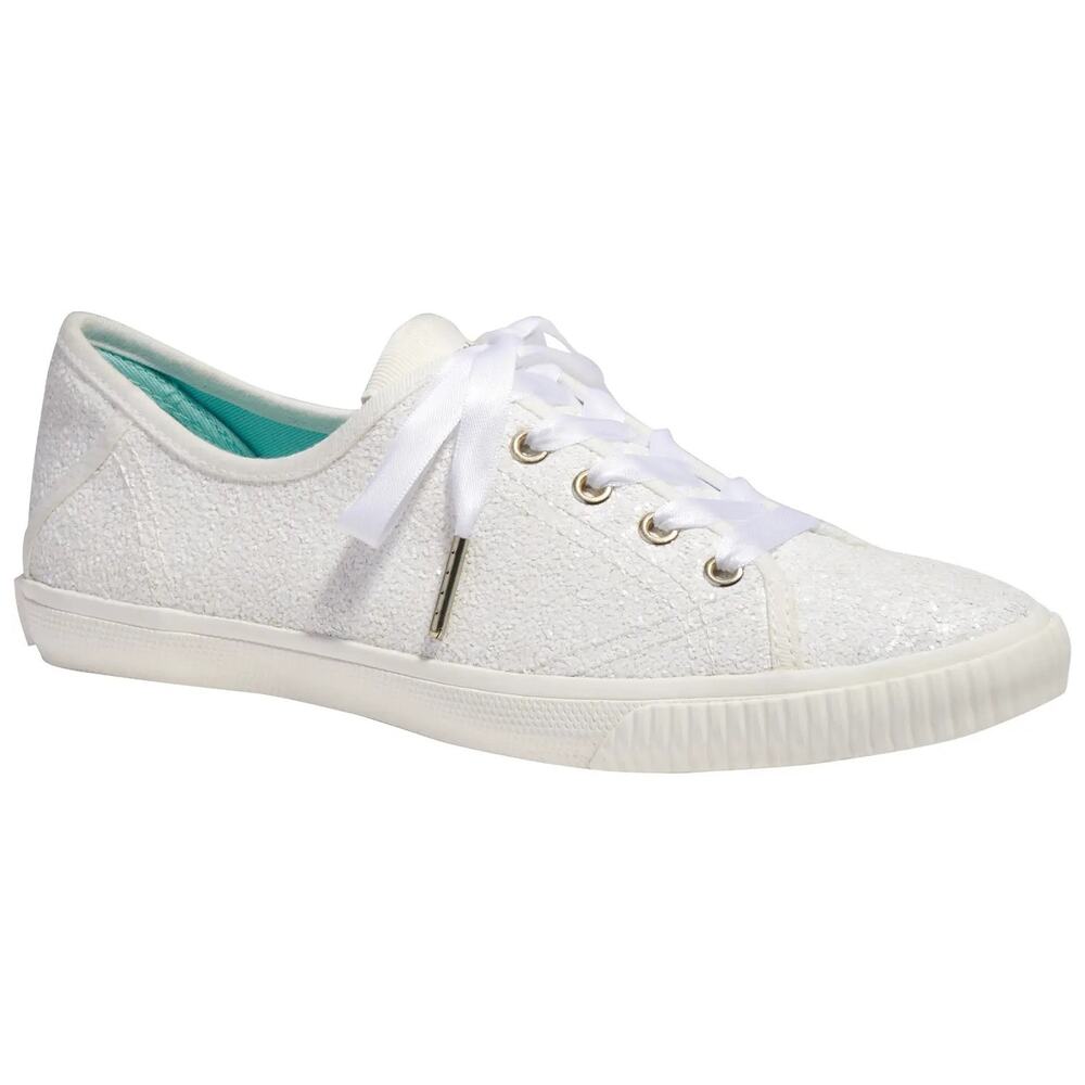 Kate Spade NY Women Lace Up Sneakers Trista US 8B Optic White Glitter